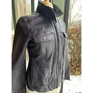 Women's GAP Soft Leather Moto Jacket Dark Eggplant Sz S